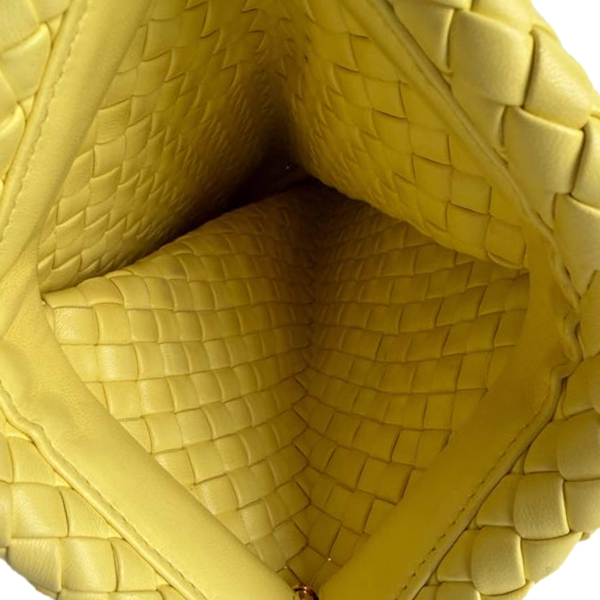 Second hand Bottega Veneta Crisscross Nappa Leather Intrecciato Clutch With Chain Bag Yellow - Tabita Bags