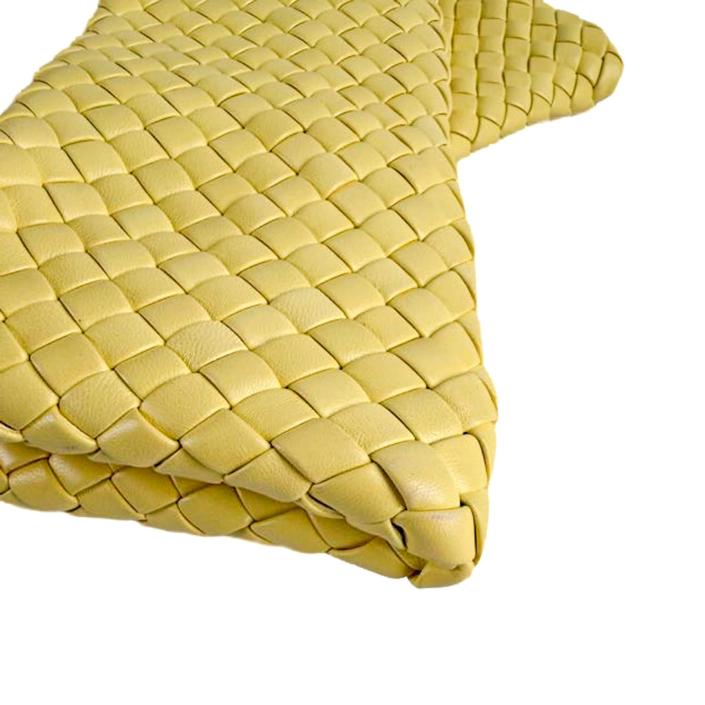 Second hand Bottega Veneta Crisscross Nappa Leather Intrecciato Clutch With Chain Bag Yellow - Tabita Bags