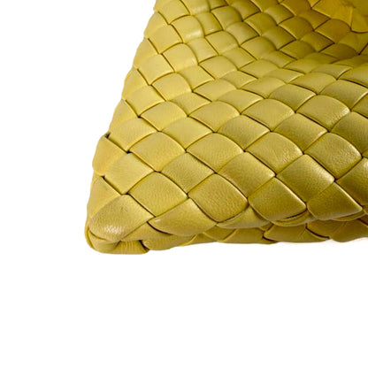 Second hand Bottega Veneta Crisscross Nappa Leather Intrecciato Clutch With Chain Bag Yellow - Tabita Bags