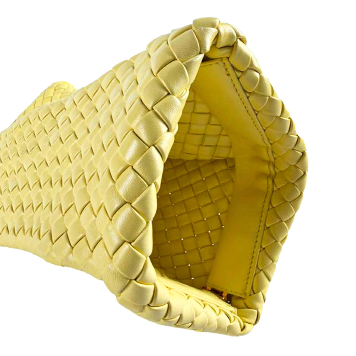 Second hand Bottega Veneta Crisscross Nappa Leather Intrecciato Clutch With Chain Bag Yellow - Tabita Bags