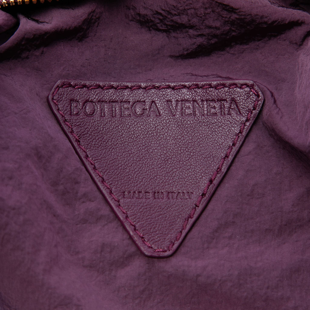 Second hand Bottega Veneta Double Knot Nappa Leather Tubular Hobo Handbag Purple - Tabita Bags