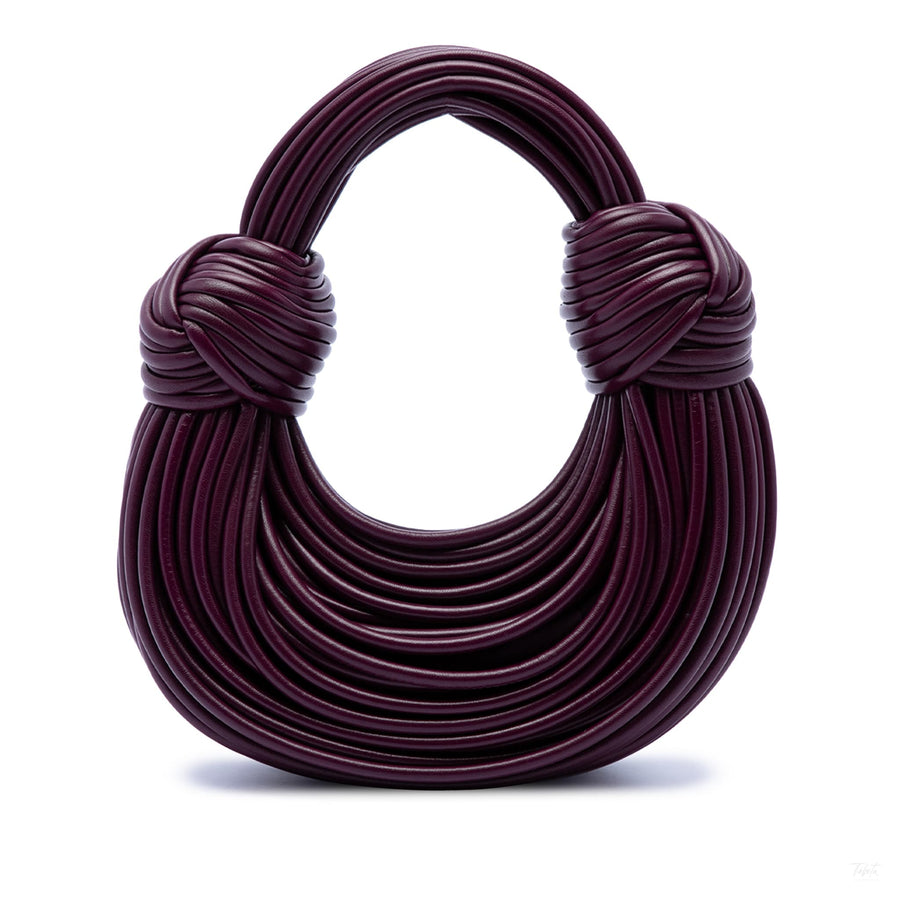 Second hand Bottega Veneta Double Knot Nappa Leather Tubular Hobo Handbag Purple - Tabita Bags