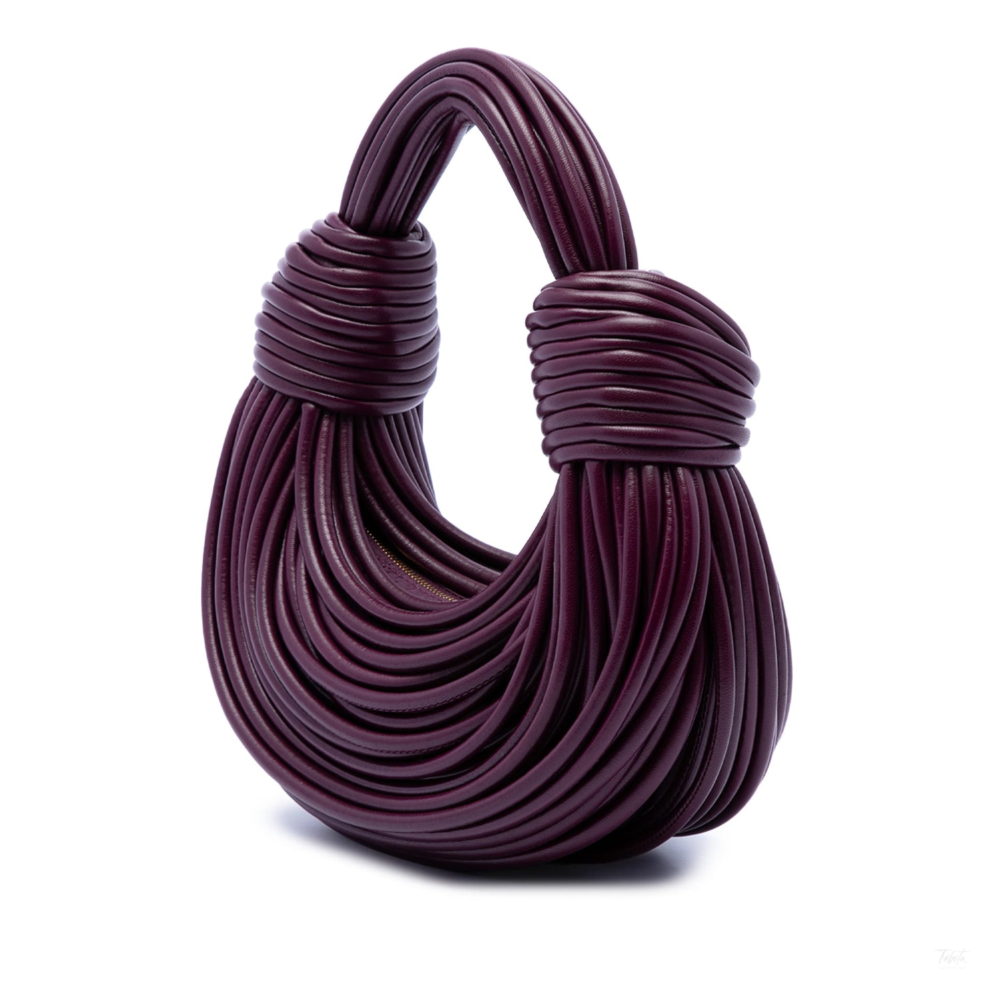Second hand Bottega Veneta Double Knot Nappa Leather Tubular Hobo Handbag Purple - Tabita Bags