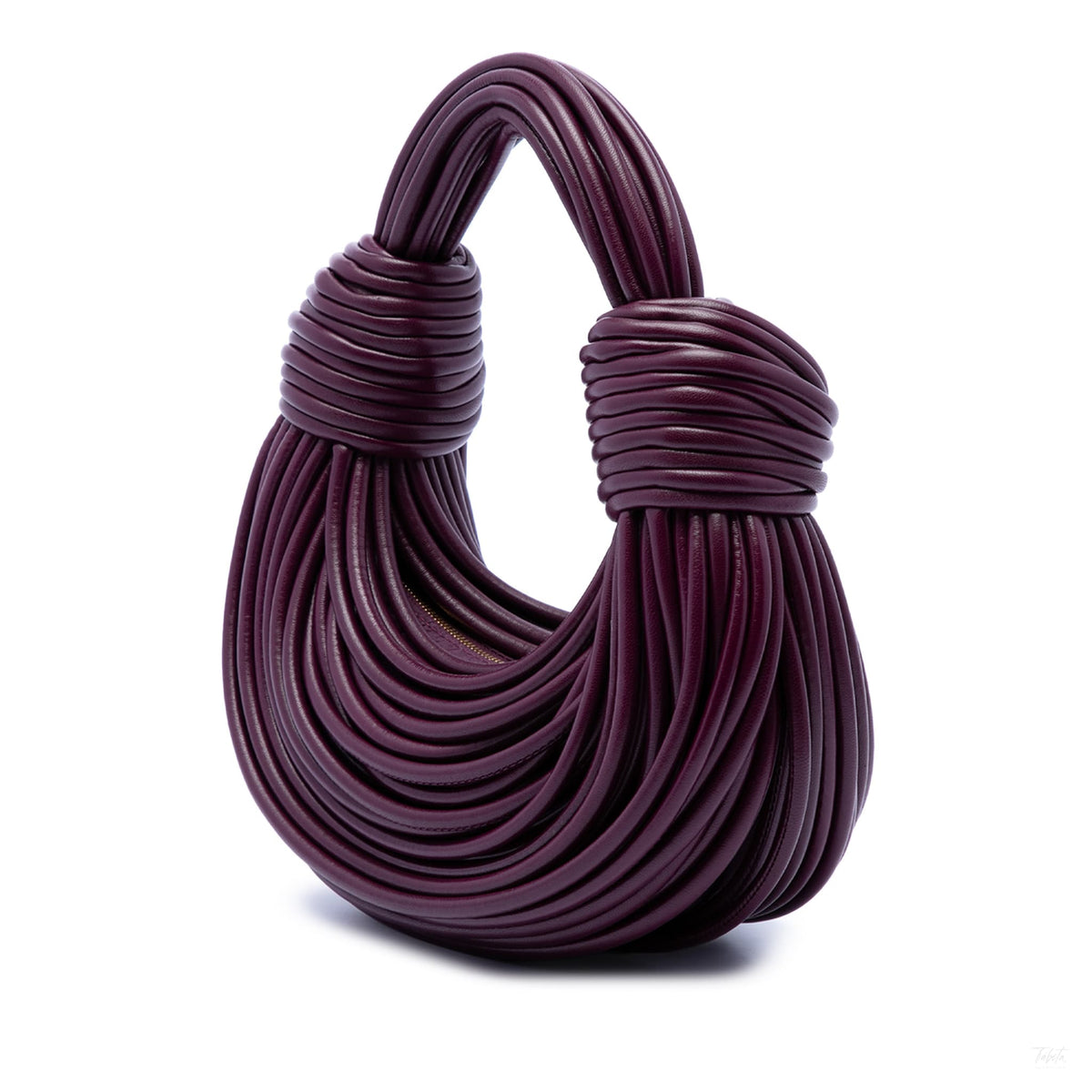 Second hand Bottega Veneta Double Knot Nappa Leather Tubular Hobo Handbag Purple - Tabita Bags