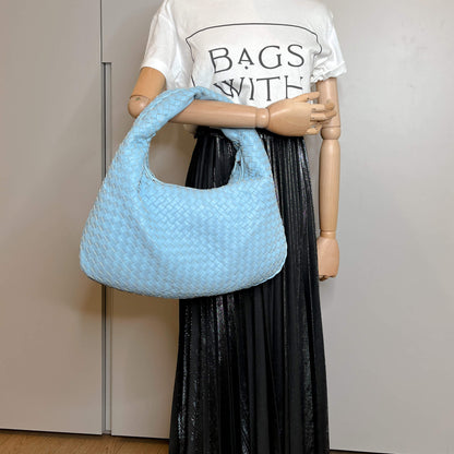 Second hand Bottega Veneta Hobo Shoulder Bag Intrecciato Leather 2-Ways Blue - Tabita Bags