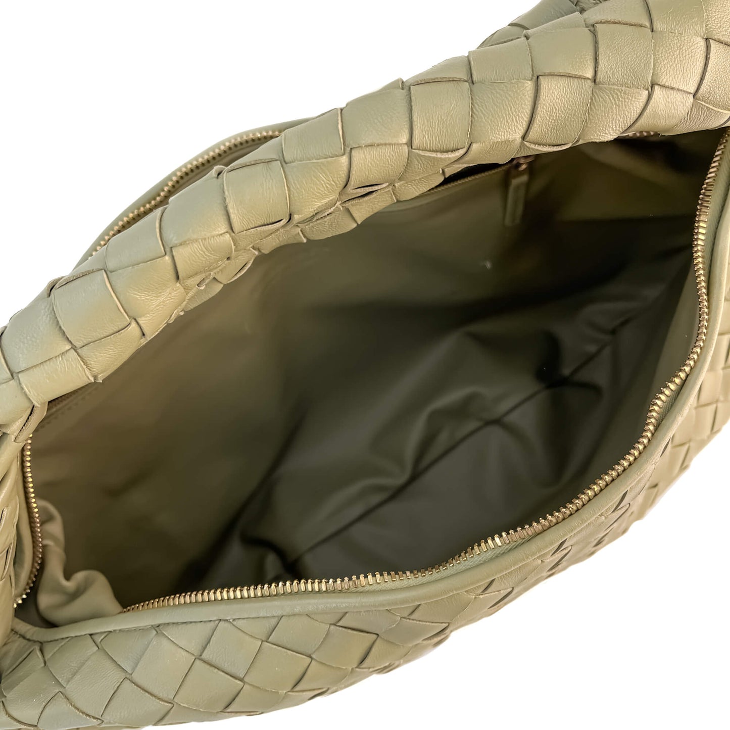 Second hand Bottega Veneta Jodie Classic Leather Intrecciato Hobo Handbag Travertine - Tabita Bags