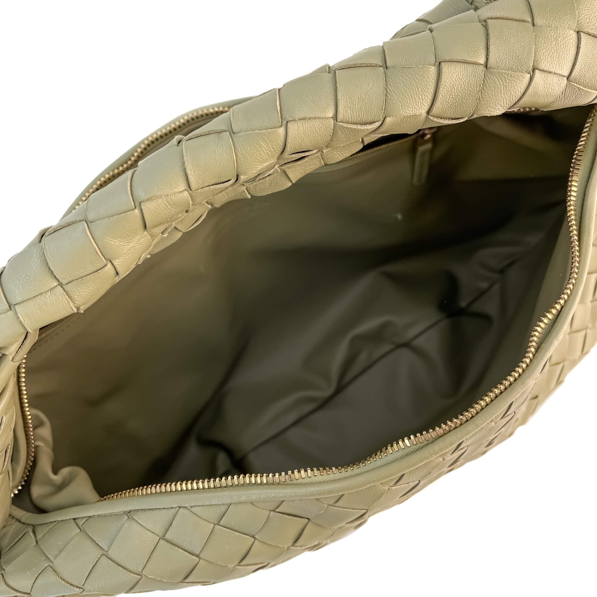 Second hand Bottega Veneta Jodie Classic Leather Intrecciato Hobo Handbag Travertine - Tabita Bags