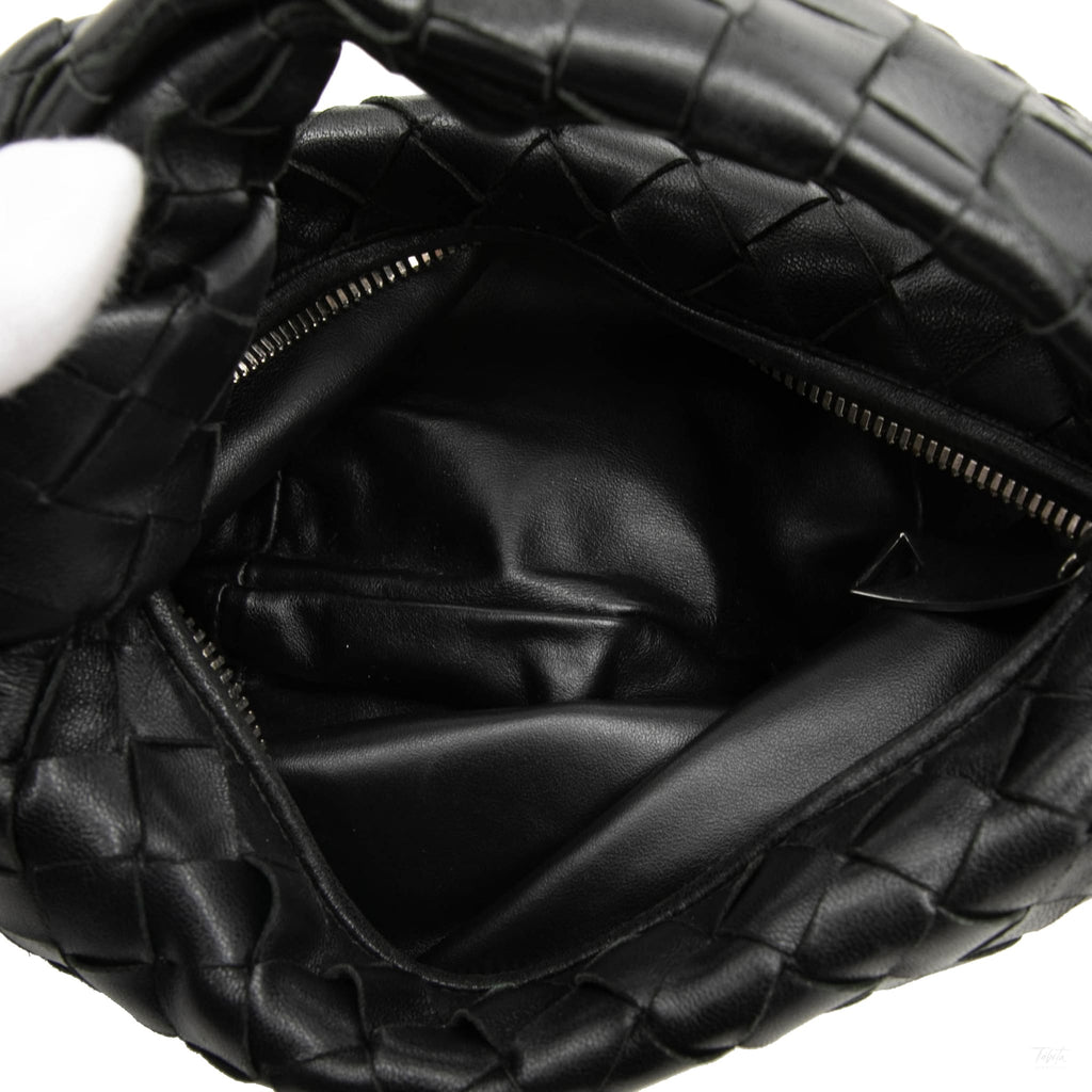 Second hand Bottega Veneta Jodie Mini Intrecciato Leather Hobo Handbag Black - Tabita Bags