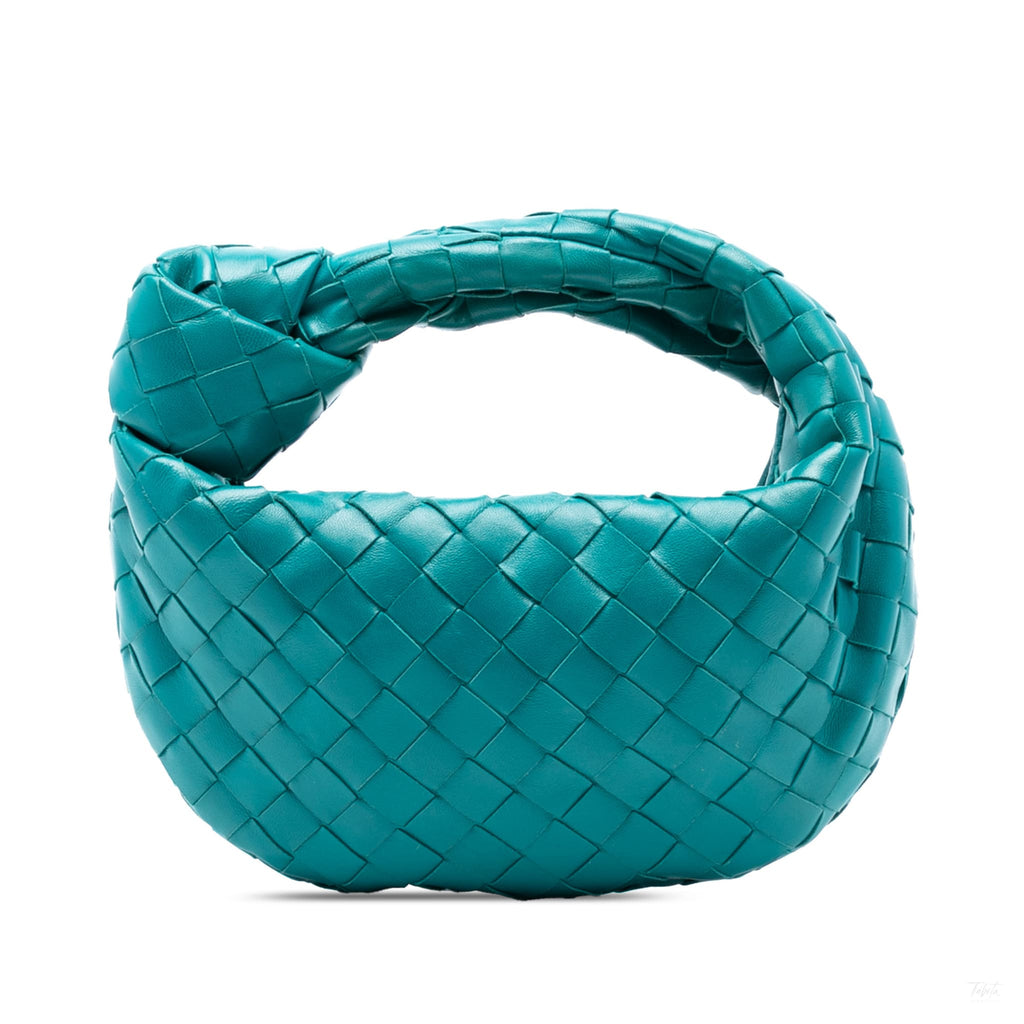 Second hand Bottega Veneta Jodie Mini Intrecciato Leather Hobo Handbag Blue - Tabita Bags
