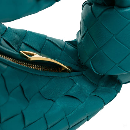 Second hand Bottega Veneta Jodie Mini Intrecciato Leather Hobo Handbag Blue - Tabita Bags