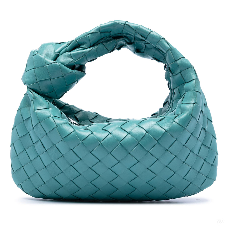 Second hand Bottega Veneta Jodie Mini Intrecciato Leather Hobo Handbag Blue - Tabita Bags