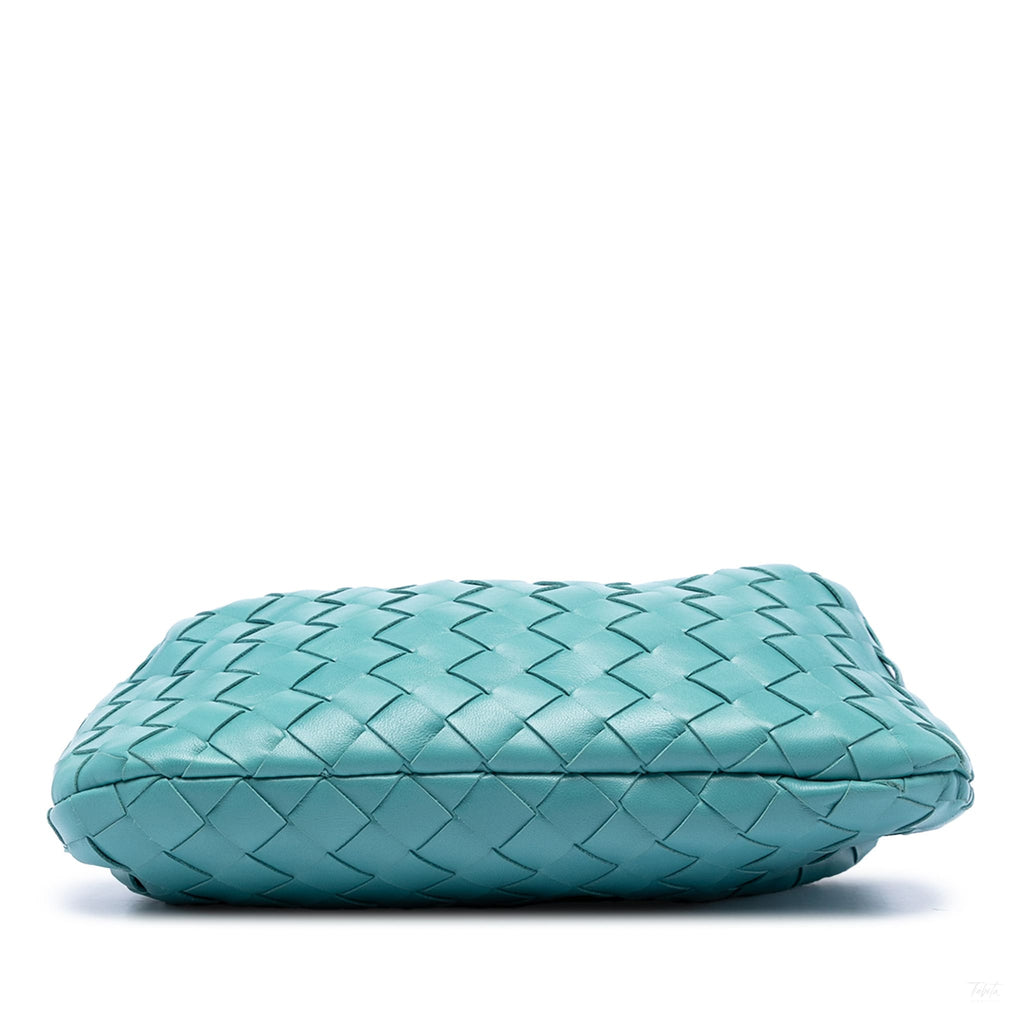 Second hand Bottega Veneta Jodie Mini Intrecciato Leather Hobo Handbag Blue - Tabita Bags