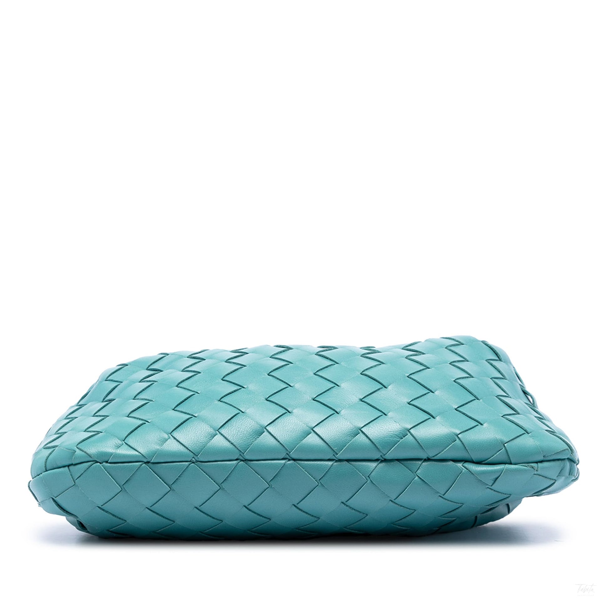 Second hand Bottega Veneta Jodie Mini Intrecciato Leather Hobo Handbag Blue - Tabita Bags