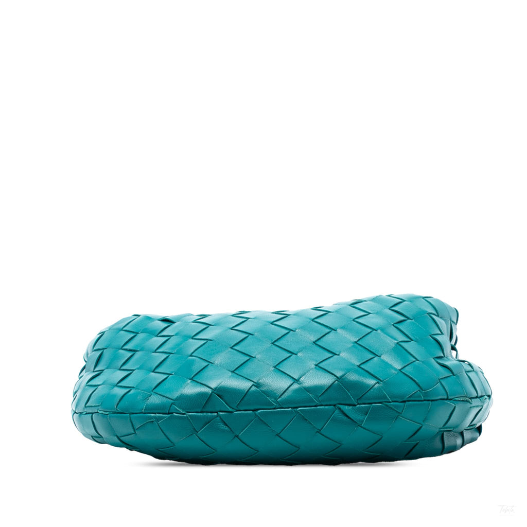 Second hand Bottega Veneta Jodie Mini Intrecciato Leather Hobo Handbag Blue - Tabita Bags