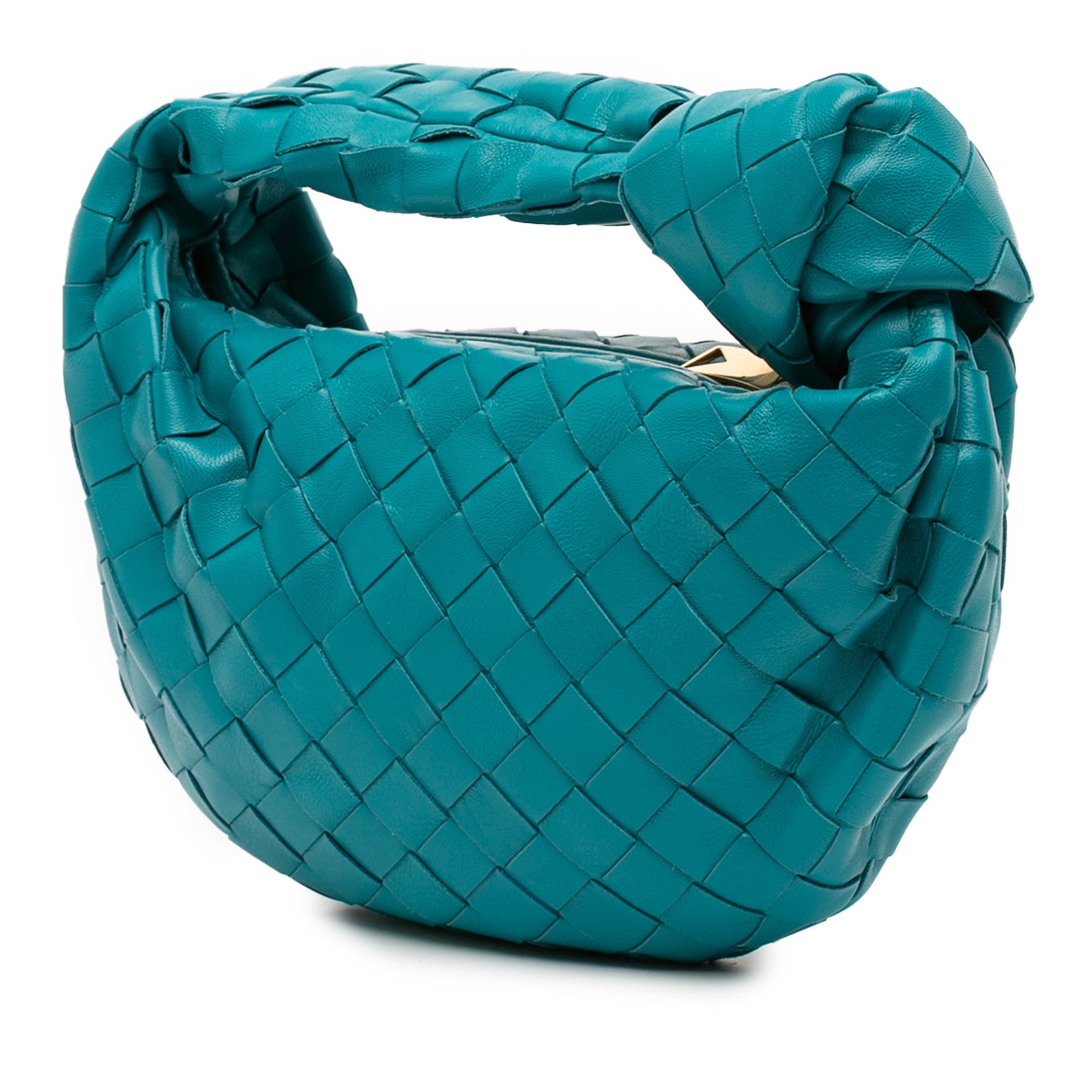 Second hand Bottega Veneta Jodie Mini Intrecciato Leather Hobo Handbag Blue - Tabita Bags