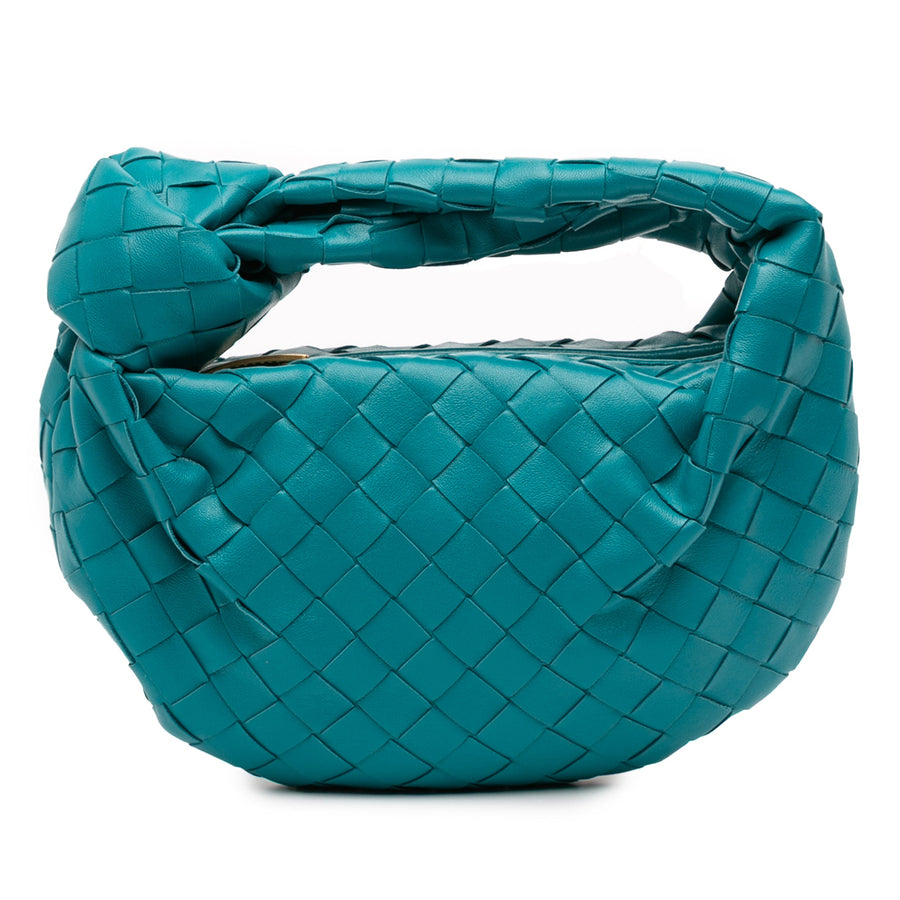 Second hand Bottega Veneta Jodie Mini Intrecciato Leather Hobo Handbag Blue - Tabita Bags