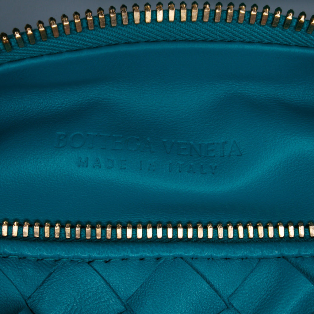 Second hand Bottega Veneta Jodie Mini Intrecciato Leather Hobo Handbag Blue - Tabita Bags