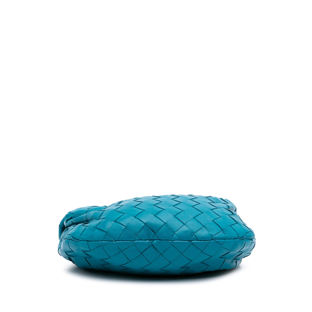 Second hand Bottega Veneta Jodie Mini Intrecciato Leather Hobo Handbag Blue - Tabita Bags
