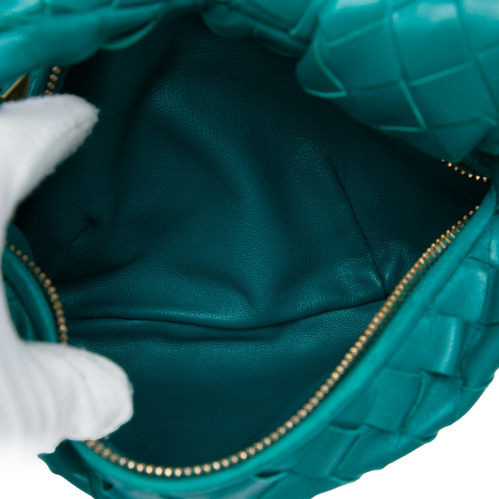 Second hand Bottega Veneta Jodie Mini Intrecciato Leather Hobo Handbag Blue - Tabita Bags