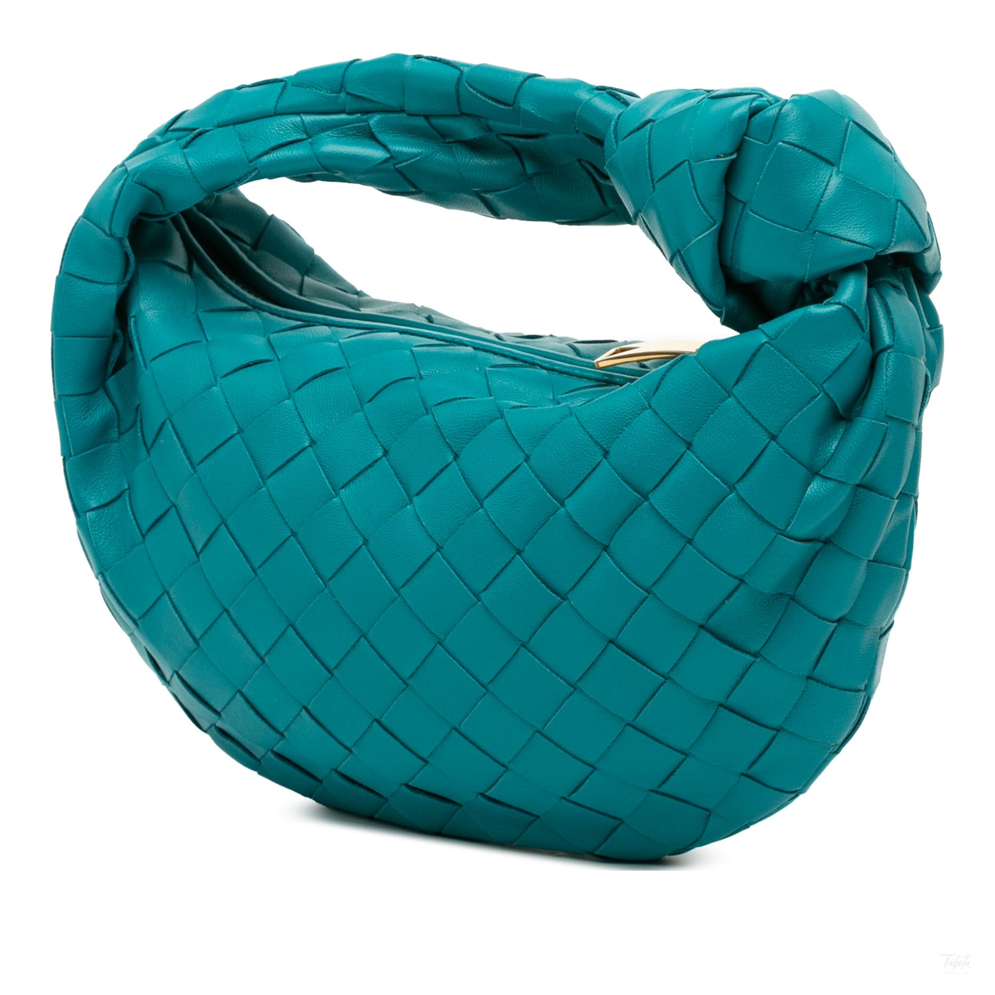 Second hand Bottega Veneta Jodie Mini Intrecciato Leather Hobo Handbag Blue - Tabita Bags