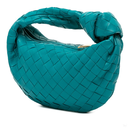 Second hand Bottega Veneta Jodie Mini Intrecciato Leather Hobo Handbag Blue - Tabita Bags