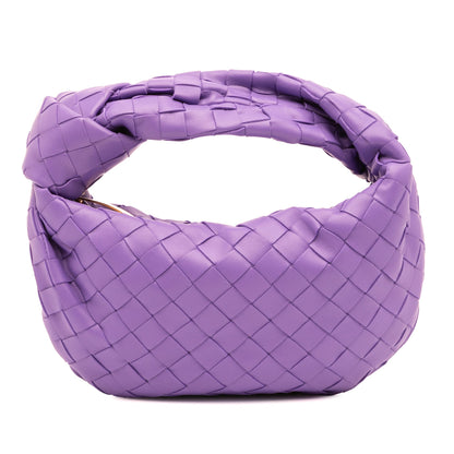 Second hand Bottega Veneta Jodie Mini Intrecciato Leather Hobo Handbag Purple - Tabita Bags
