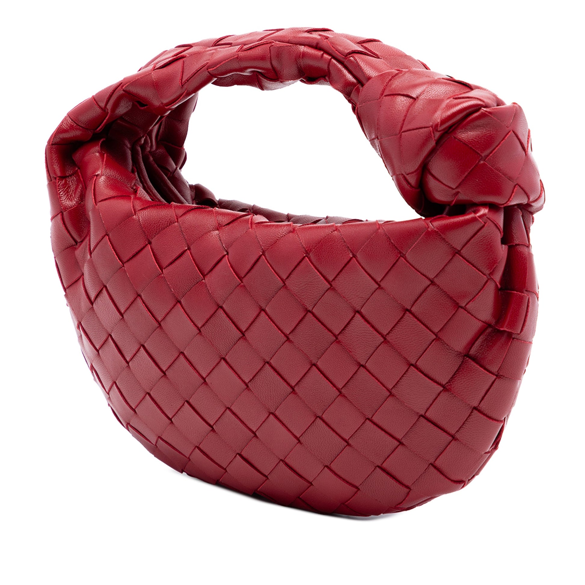 Second hand Bottega Veneta Jodie Mini Intrecciato Leather Hobo Handbag Red - Tabita Bags