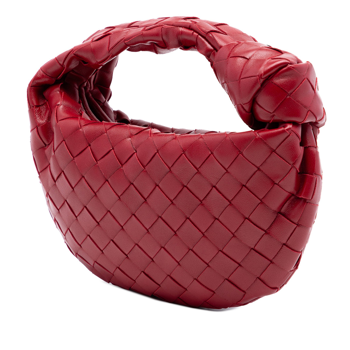 Second hand Bottega Veneta Jodie Mini Intrecciato Leather Hobo Handbag Red - Tabita Bags