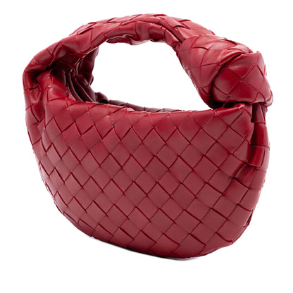 Second hand Bottega Veneta Jodie Mini Intrecciato Leather Hobo Handbag Red - Tabita Bags
