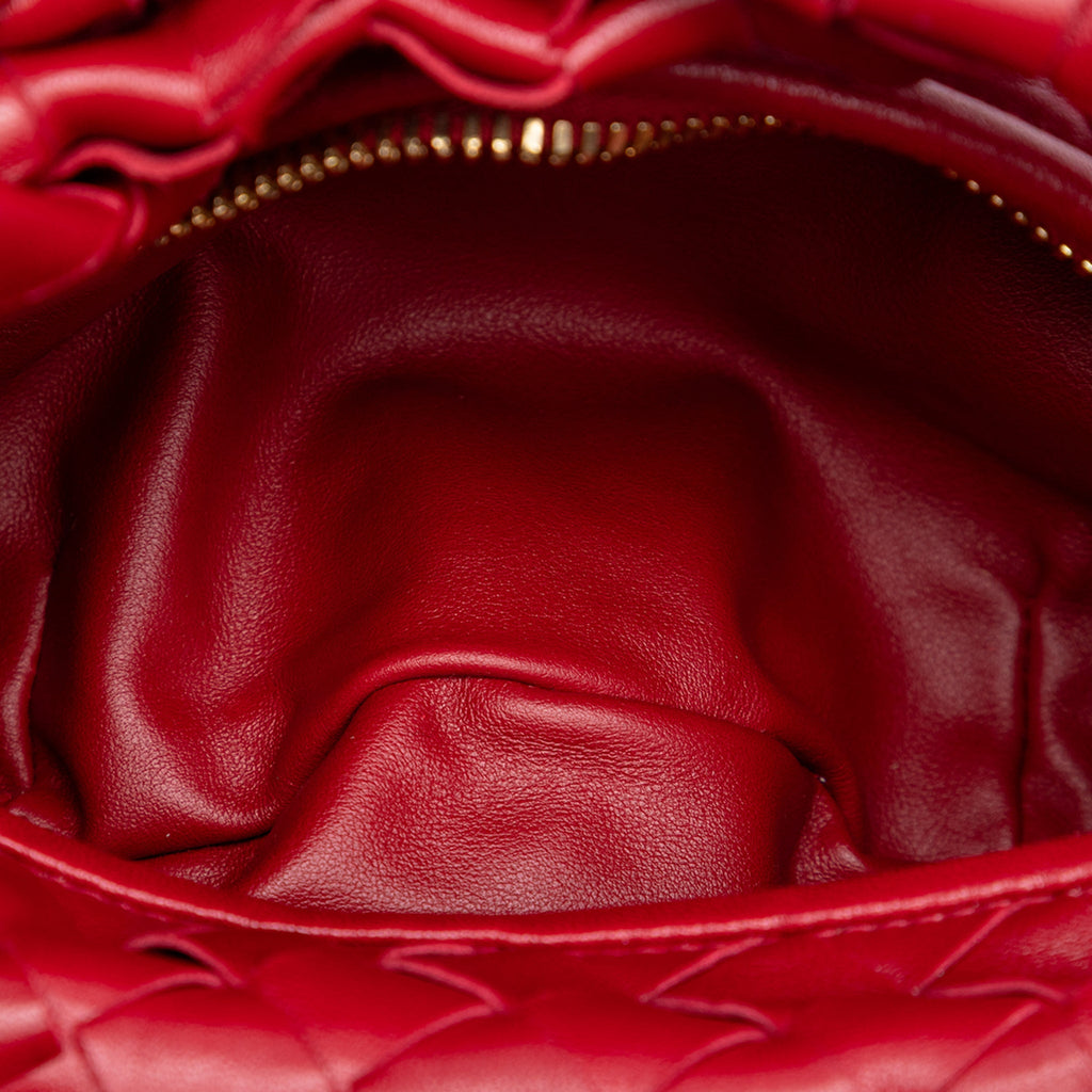 Second hand Bottega Veneta Jodie Mini Intrecciato Leather Hobo Handbag Red - Tabita Bags