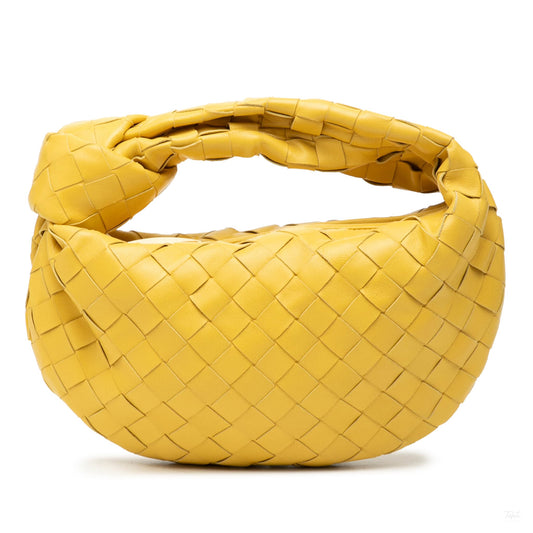 Second hand Bottega Veneta Jodie Mini Intrecciato Leather Hobo Handbag Yellow - Tabita Bags