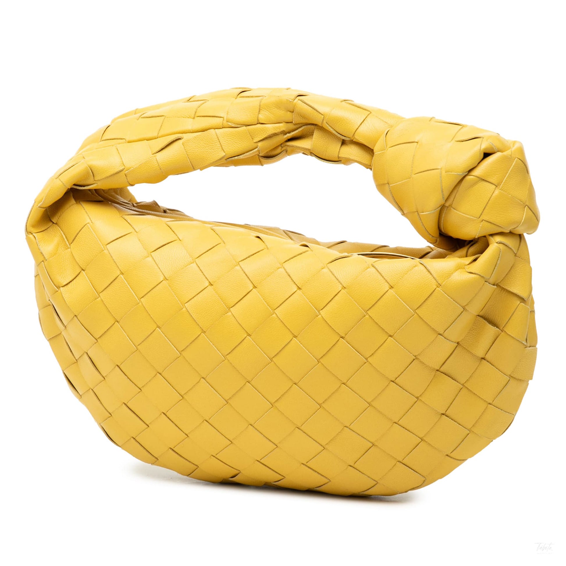 Second hand Bottega Veneta Jodie Mini Intrecciato Leather Hobo Handbag Yellow - Tabita Bags