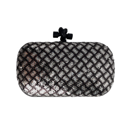 Second hand Bottega Veneta Knot Leather & Sequin Minauderie Clutch Bicolor - Tabita Bags