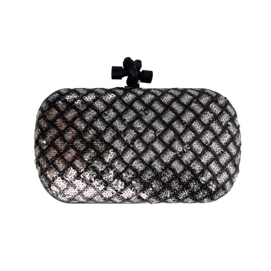 Second hand Bottega Veneta Knot Leather & Sequin Minauderie Clutch Bicolor - Tabita Bags