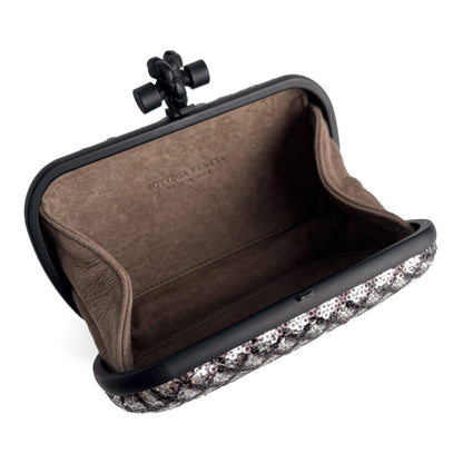 Second hand Bottega Veneta Knot Leather & Sequin Minauderie Clutch Bicolor - Tabita Bags