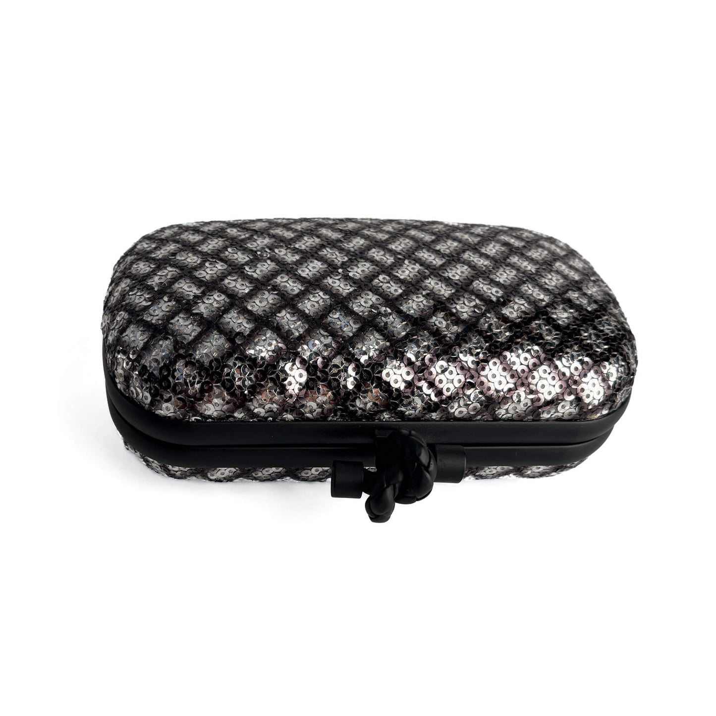 Second hand Bottega Veneta Knot Leather & Sequin Minauderie Clutch Bicolor - Tabita Bags