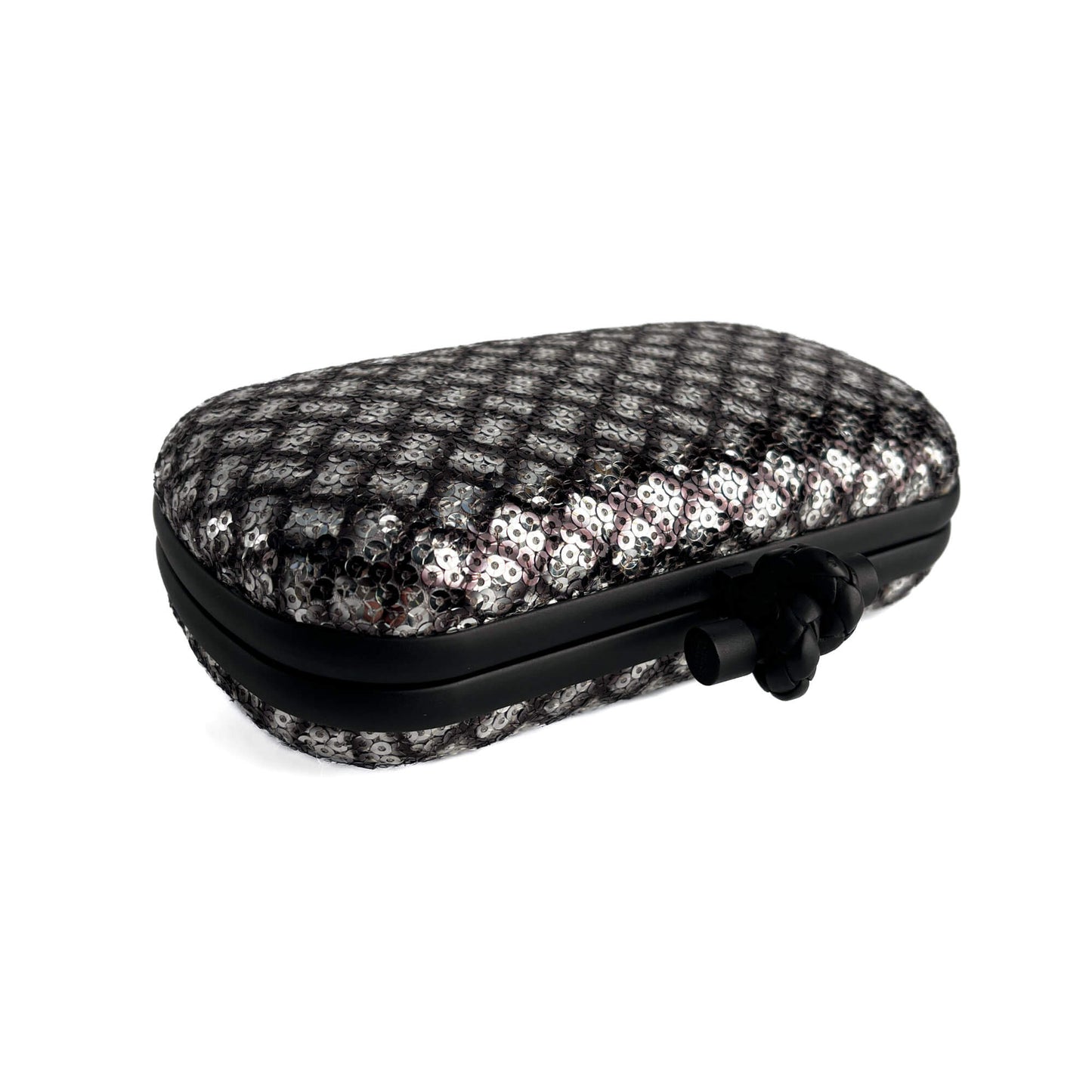 Second hand Bottega Veneta Knot Leather & Sequin Minauderie Clutch Bicolor - Tabita Bags