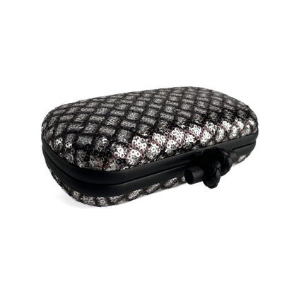 Second hand Bottega Veneta Knot Leather & Sequin Minauderie Clutch Bicolor - Tabita Bags