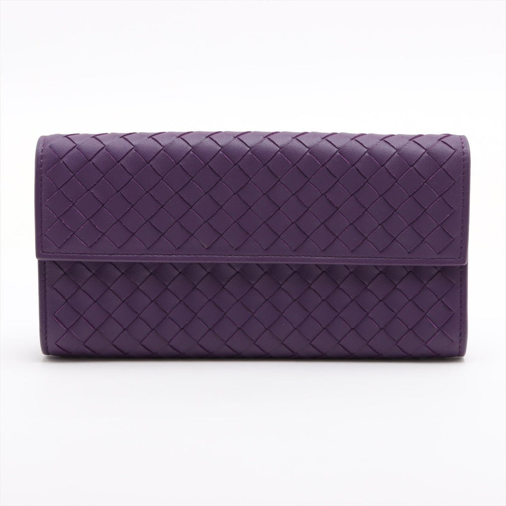 Second hand Bottega Veneta Long Flap Wallet Intrecciato Nappa Leather Purple - Tabita Bags