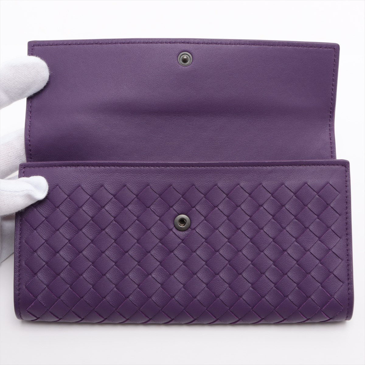 Second hand Bottega Veneta Long Flap Wallet Intrecciato Nappa Leather Purple - Tabita Bags