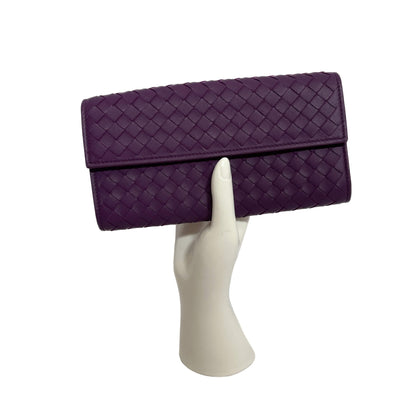 Second hand Bottega Veneta Long Flap Wallet Intrecciato Nappa Leather Purple - Tabita Bags