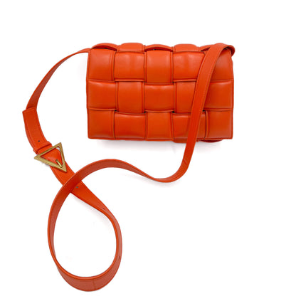 Second hand Bottega Veneta Padded Cassette Leather Camera Crossbody Orange - Tabita Bags