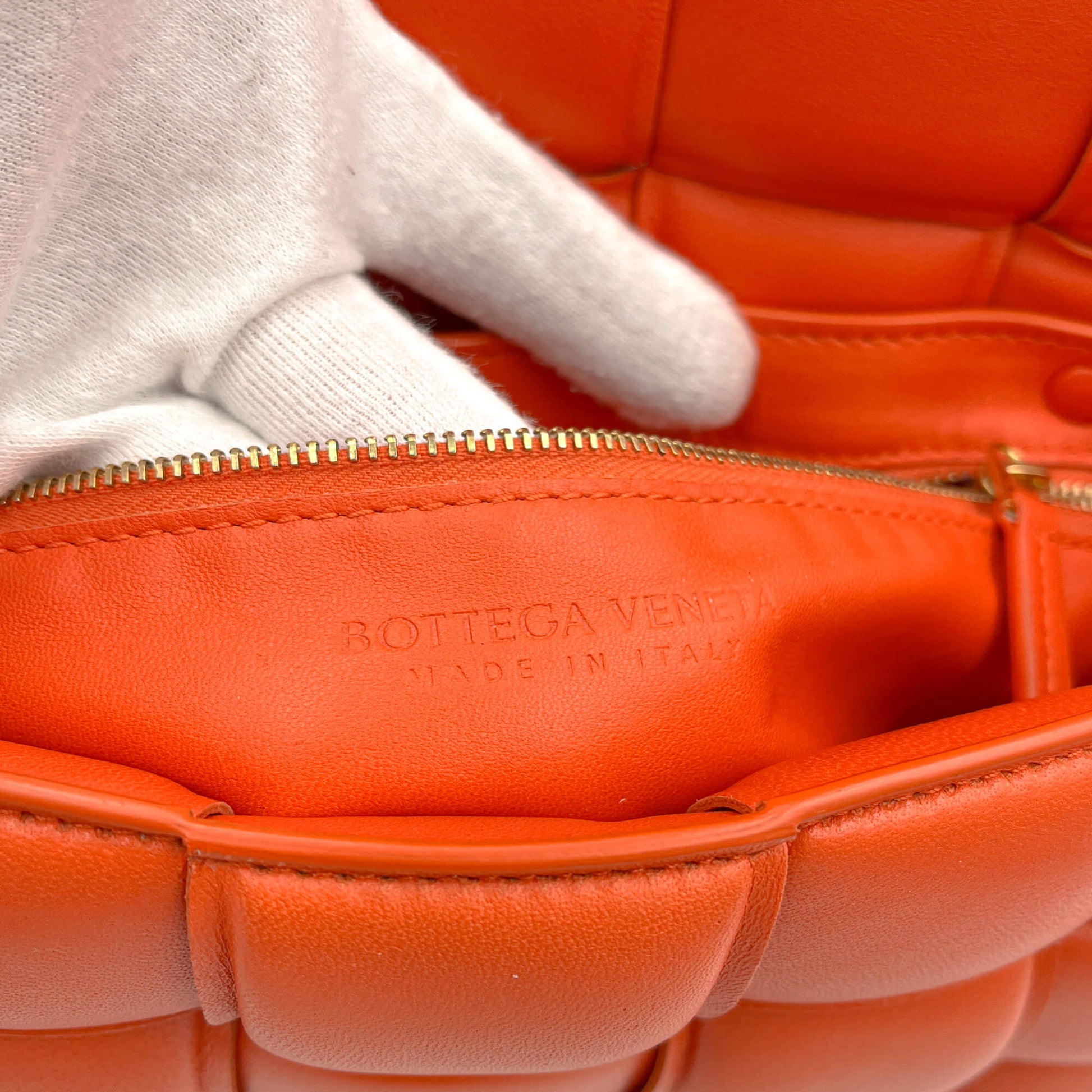 Second hand Bottega Veneta Padded Cassette Leather Camera Crossbody Orange - Tabita Bags