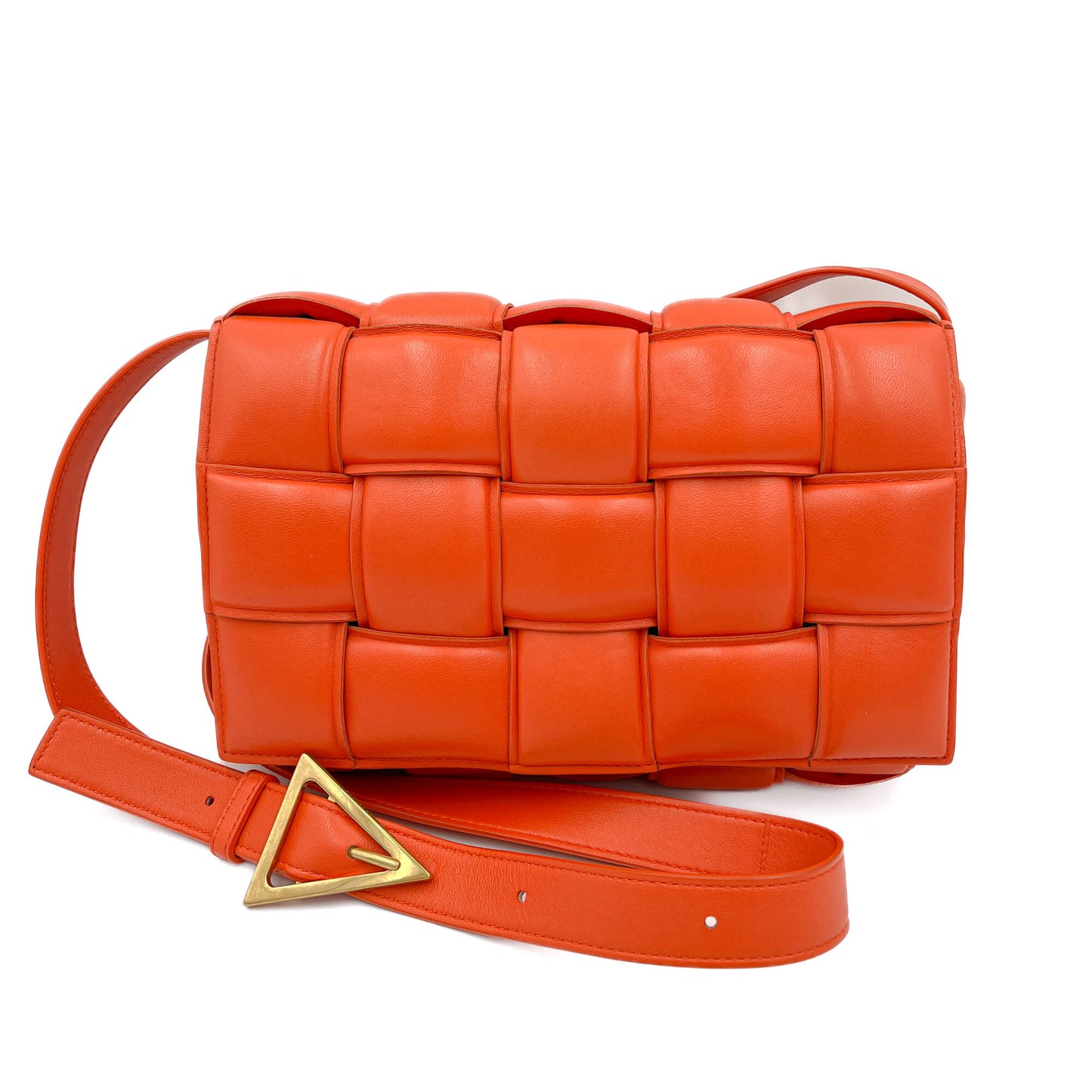 Second hand Bottega Veneta Padded Cassette Leather Camera Crossbody Orange - Tabita Bags