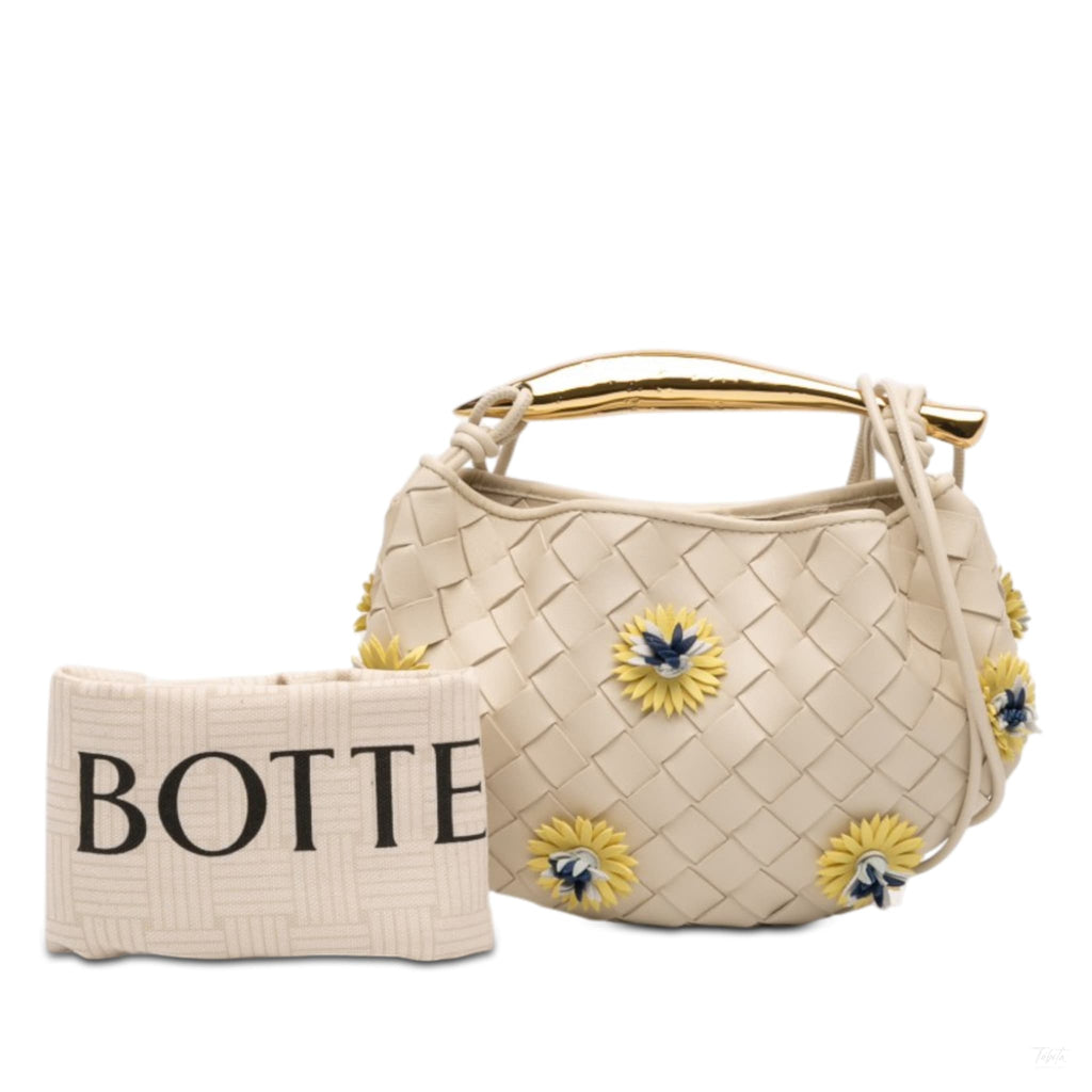 Second hand Bottega Veneta Sardine Lambskin Leather Crossbody Floral Beige - Tabita Bags