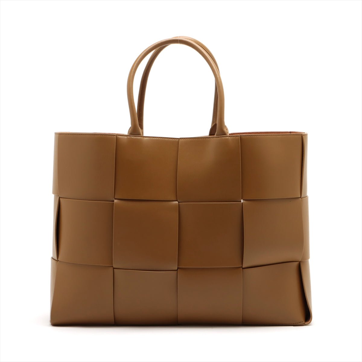 Second hand Bottega Veneta The Arco Large Maxi Intrecciato Leather Tote Bag Wood Brown - Tabita Bags