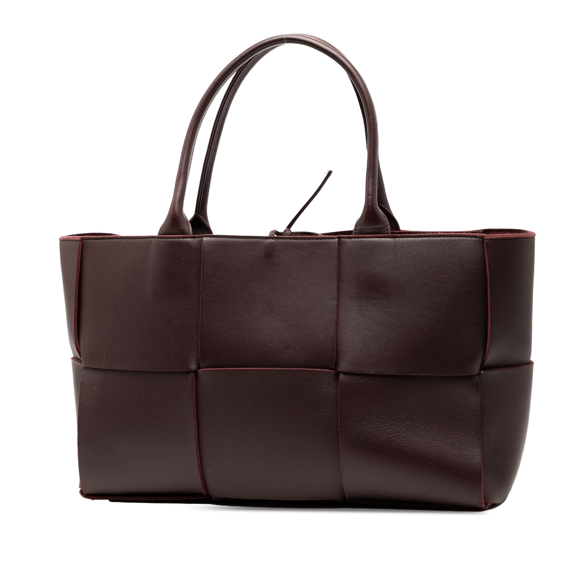 Second hand Bottega Veneta The Arco Medium Leather Maxi Intrecciato Tote Shoulder Bag Red - Tabita Bags