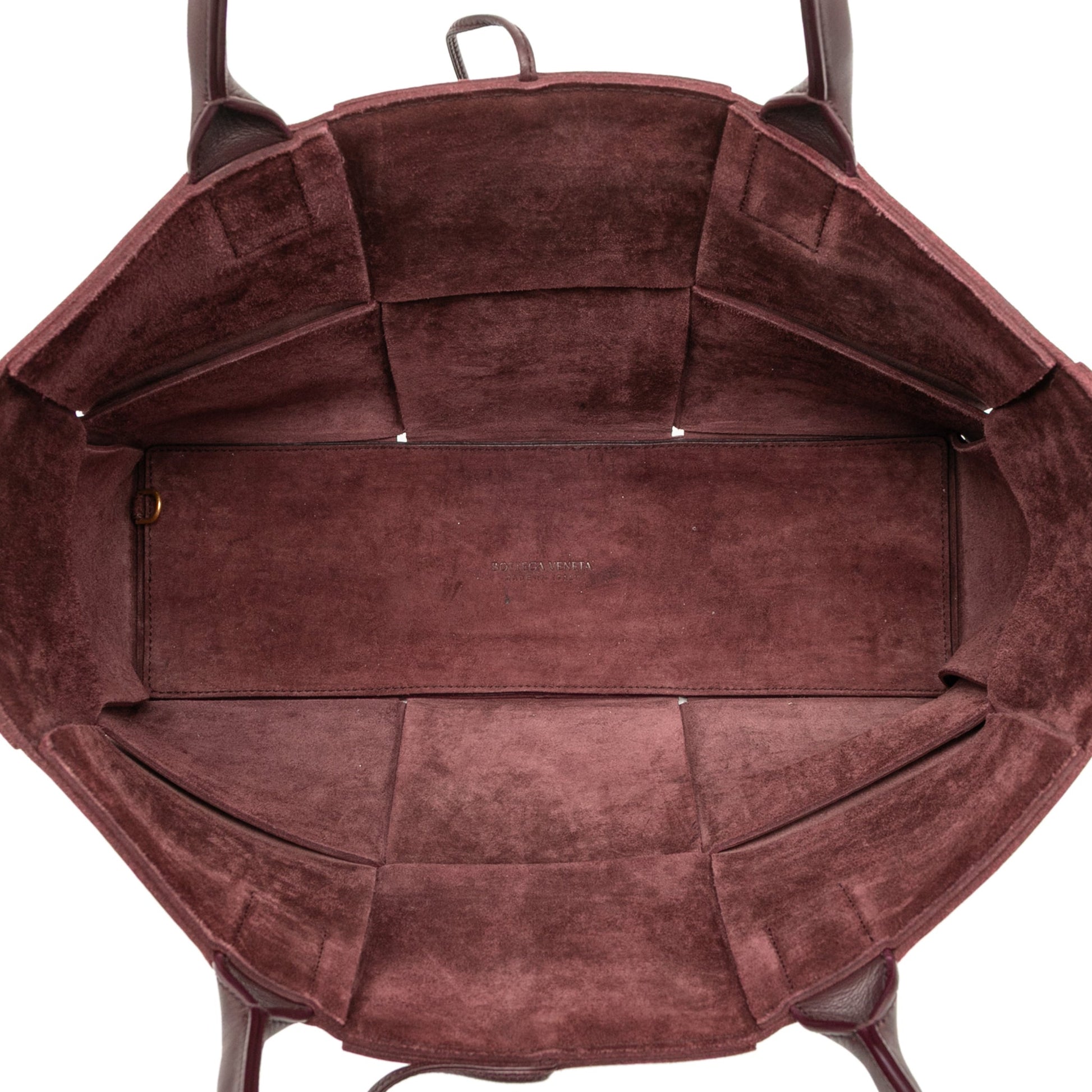 Second hand Bottega Veneta The Arco Medium Leather Maxi Intrecciato Tote Shoulder Bag Red - Tabita Bags