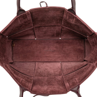 Second hand Bottega Veneta The Arco Medium Leather Maxi Intrecciato Tote Shoulder Bag Red - Tabita Bags