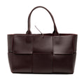 Second hand Bottega Veneta The Arco Medium Leather Maxi Intrecciato Tote Shoulder Bag Red - Tabita Bags